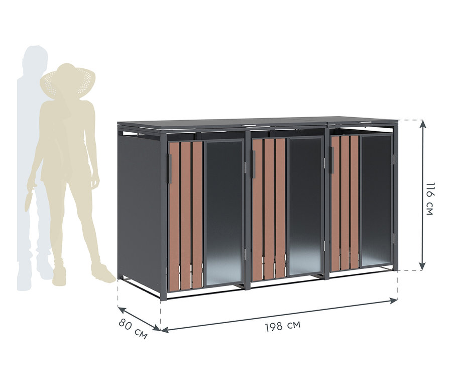 Mülltonnenbox in Holzoptik für 3 Tonnen.