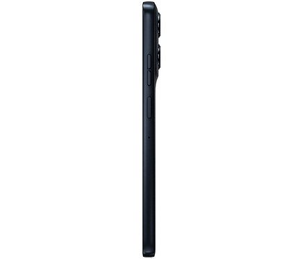 Seitenansicht eines schwarzen Mobiltelefons. Motorola moto g56 5G 256 GB schwarz.