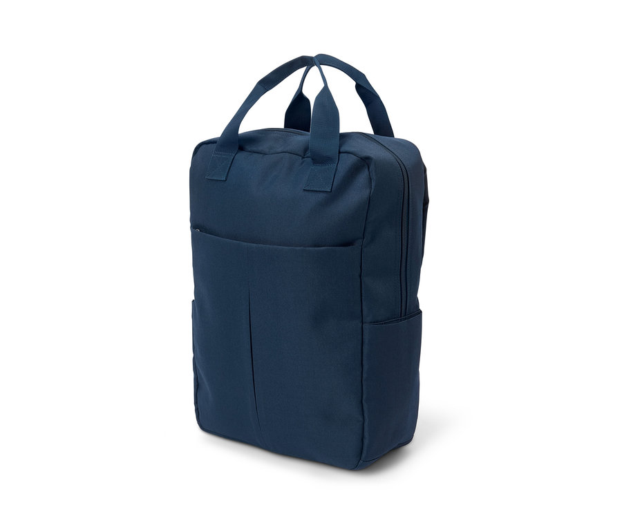 Detailaufnahme eines blauen Sicherheits-Rucksacks.