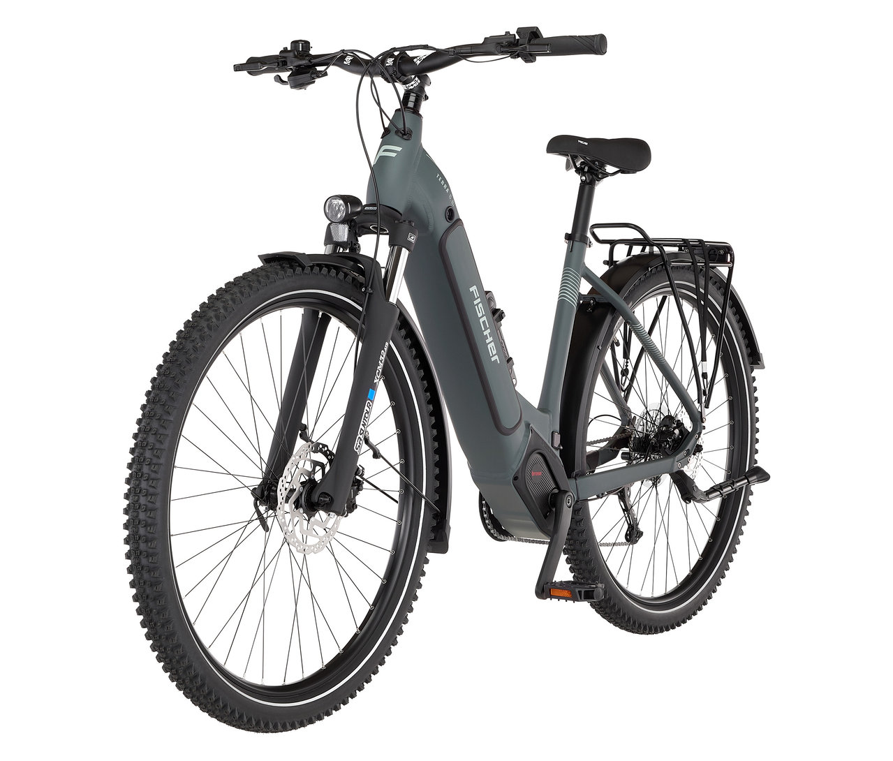 Graues FISCHER ATB E-Bike TERRA 6.8i ULTIMATE mit Wave Rahmen.