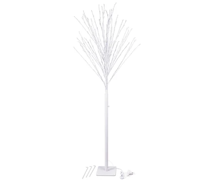 Weißer Baum mit LED-Lichtern auf weißem Hintergrund.