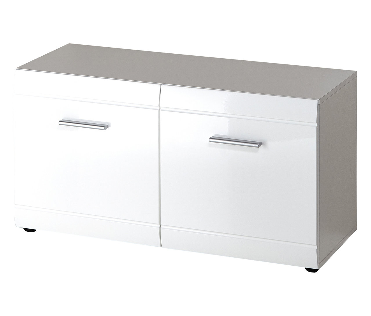Weiße Schuhbank »ADANA« mit zwei Türen und silbernen Griffen.