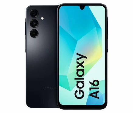 Das blaue Samsung Galaxy A16 LTE 128GB wird von vorn und von hinten gezeigt.