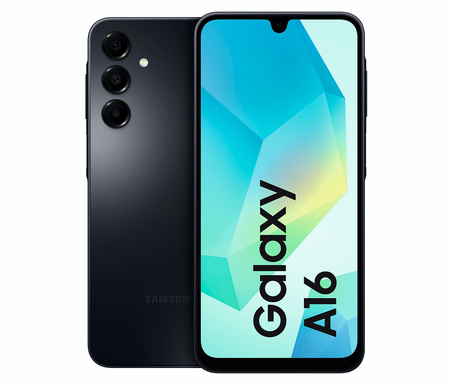 Das blaue Samsung Galaxy A16 LTE 128GB wird von vorn und von hinten gezeigt.