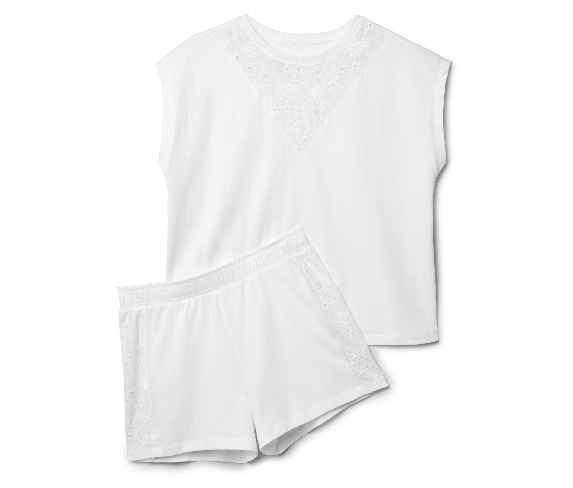 Shorty-Pyjama-Set - Damen - Gr. L - weiß - weiß