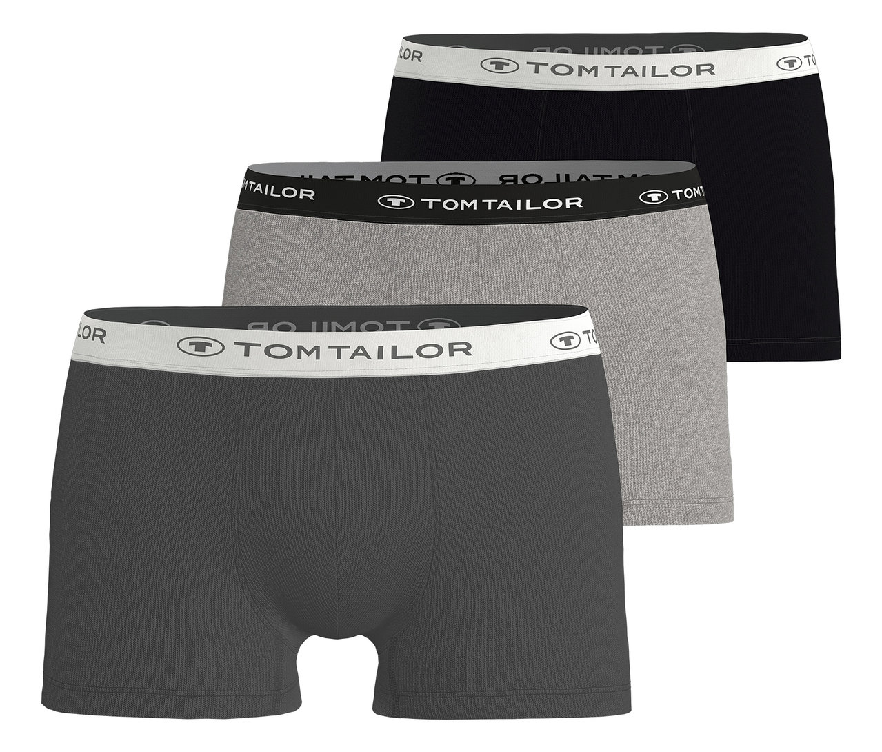 Drei graue Tom Tailor Slipboxer »Buffer« im Stapel, mit Logo auf dem Bund.