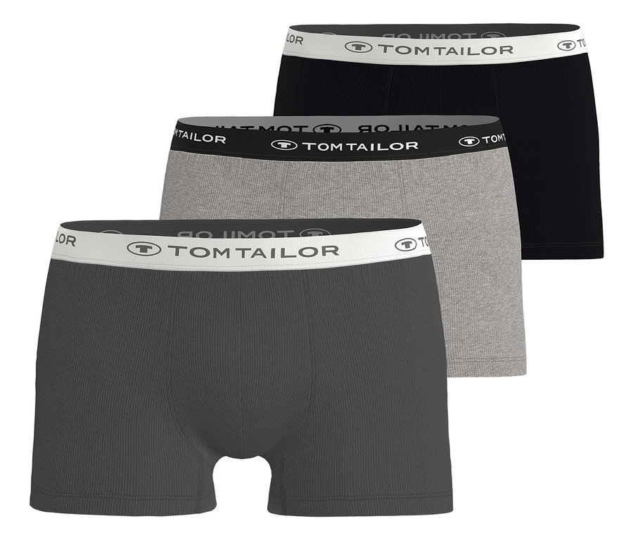 Drei graue Tom Tailor Slipboxer »Buffer« im Stapel, mit Logo auf dem Bund.
