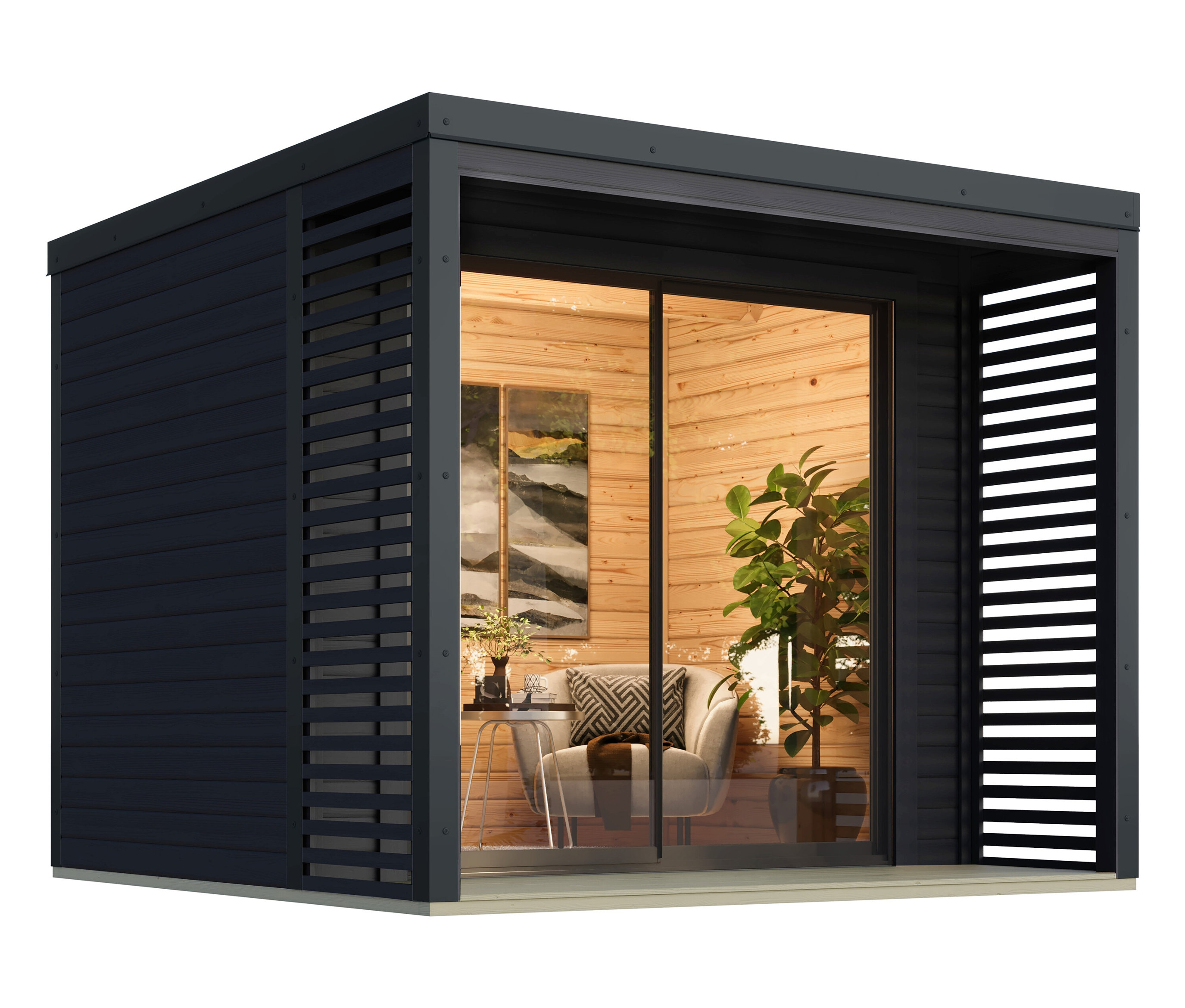 Karibu Modernes Gartenhaus »Horus B« mit Dacheindeckung - 276x276x231,5cm - anthrazit - - Holz