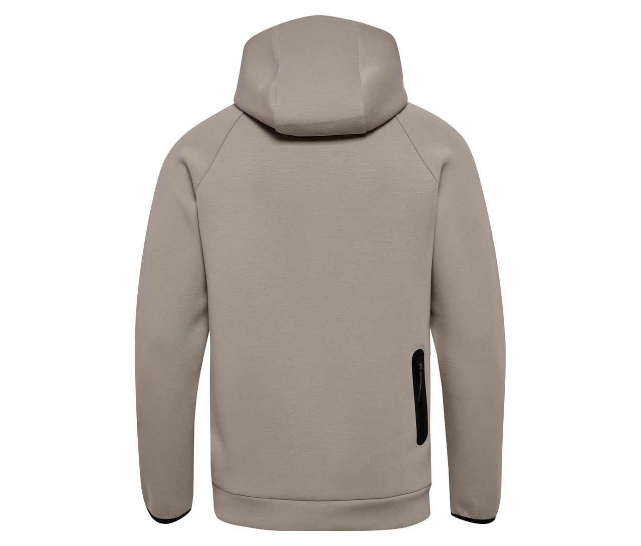 Rückansicht der HUMMEL Herren-Kapuzenjacke in Beige mit Kapuze und Reißverschlusstasche.