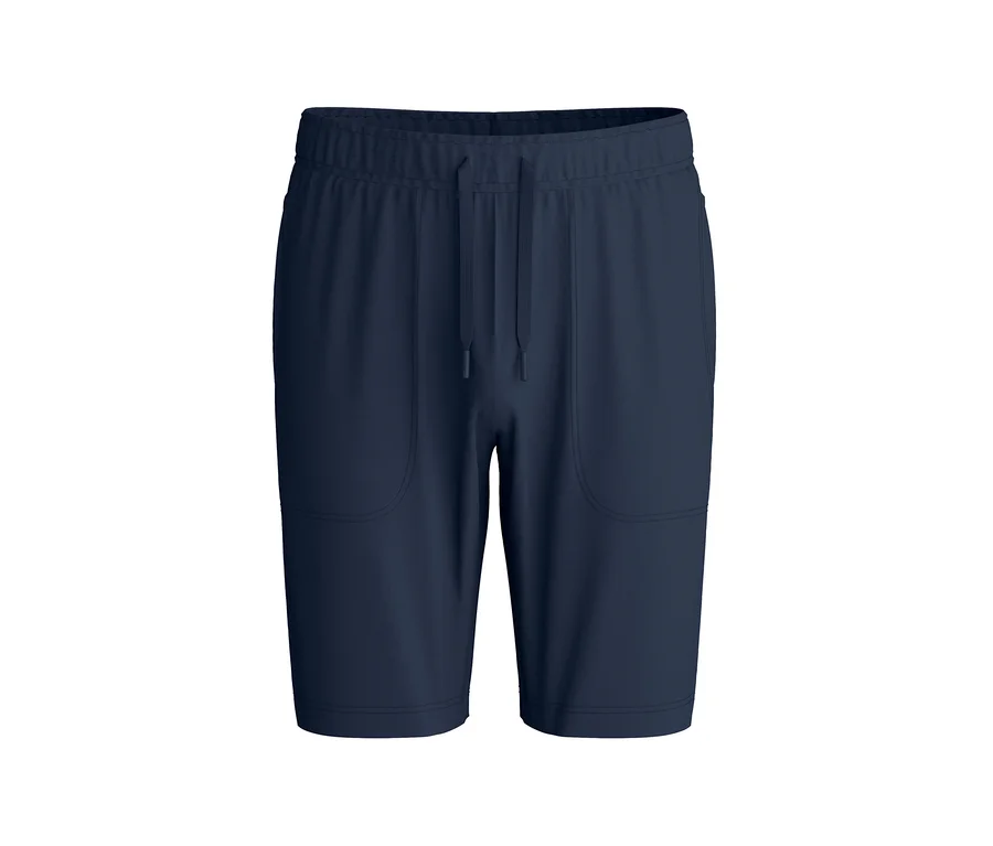 Dunkelblaue Shorts mit elastischem Kordelzugbund und zwei Seitentaschen.