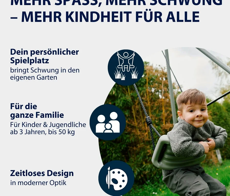 Ein Junge schwingt auf einer HUDORA Schaukel »Start« im Garten.