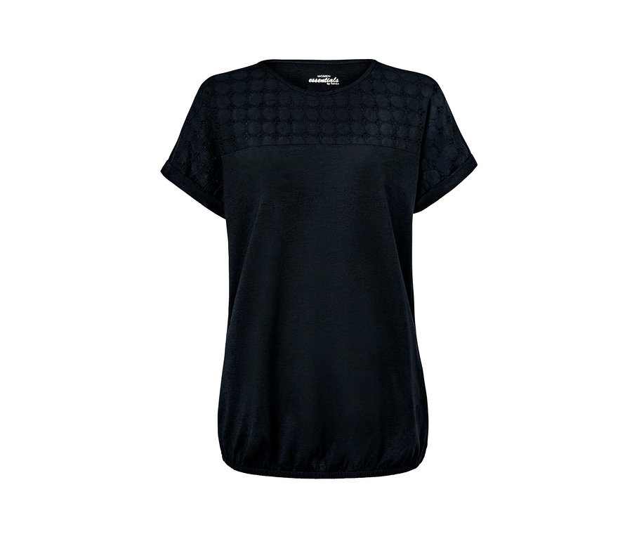 Schwarzes Kurzarmshirt mit Stickerei.