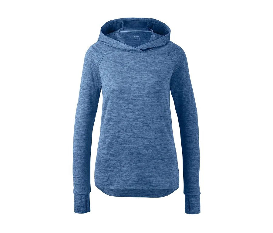 Blaues Funktionsshirt mit Kapuze.