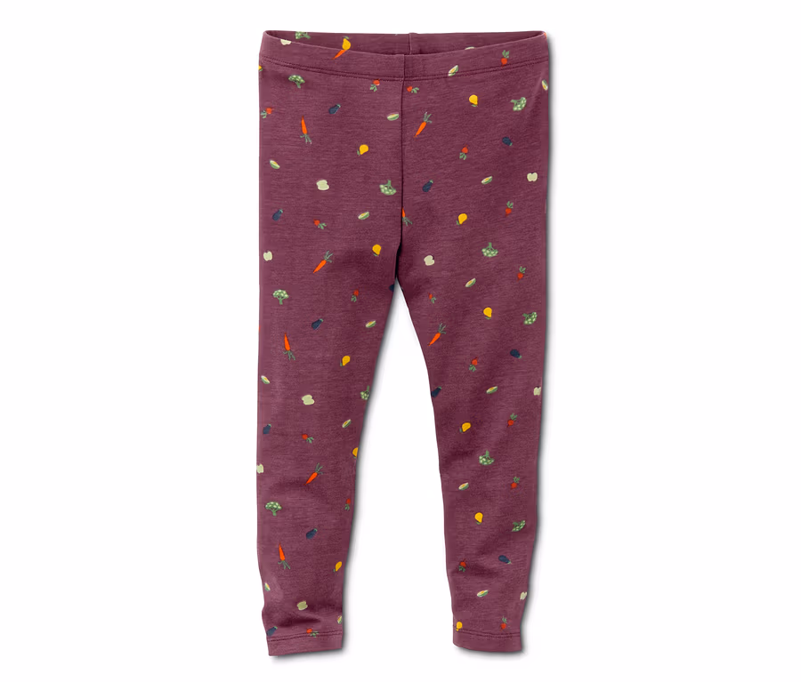 Violette Leggings mit Gemüseaufdruck, 2 Stück.