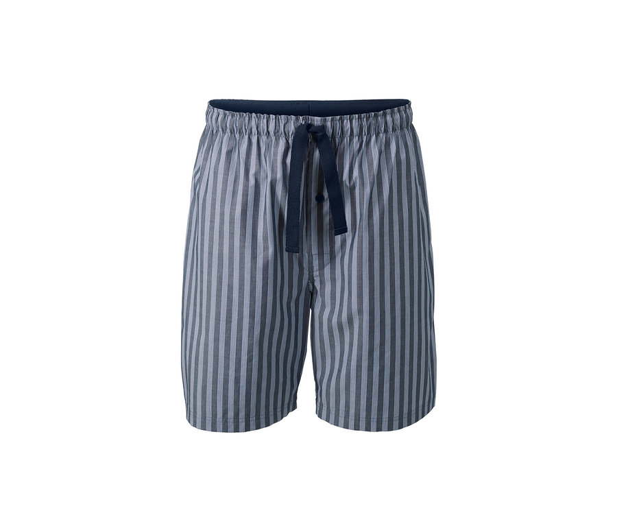 Blau-weiß gestreifte Schlafshorts mit Kordelzug.