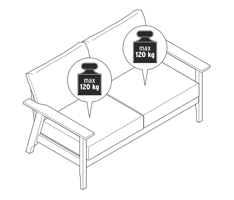 Zeichnung eines 2-Sitzer-Sofas.