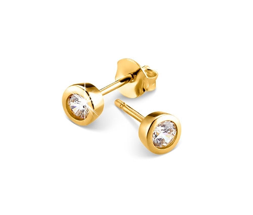 Zwei Solitär-Goldohrstecker mit Zirkonia.