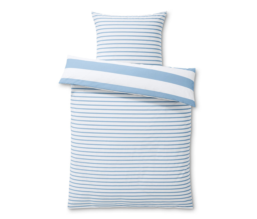 Gestreifte Perkal-Wendebettwäsche in Doppelgröße.