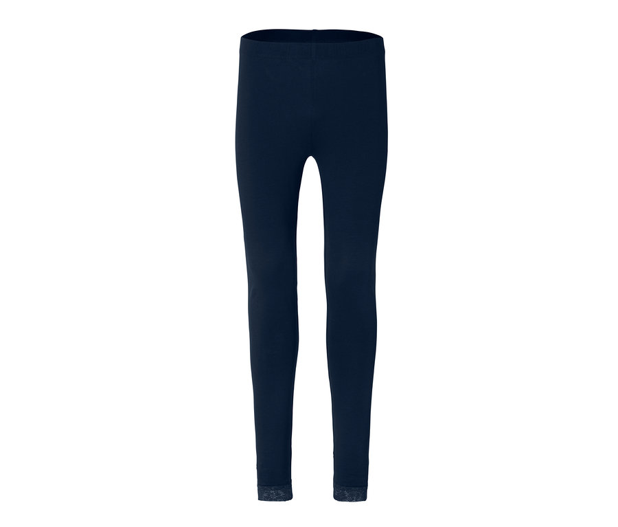Marineblaue Leggings mit Spitze am Beinabschluss.