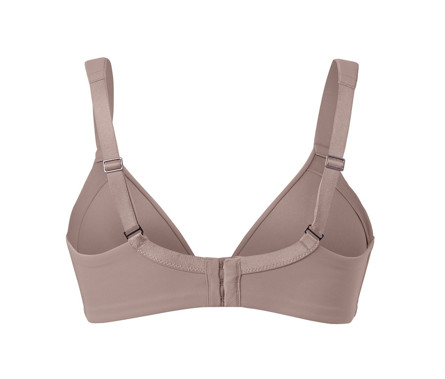 Detailansicht von hinten eines beigen Softschalen-BHs.