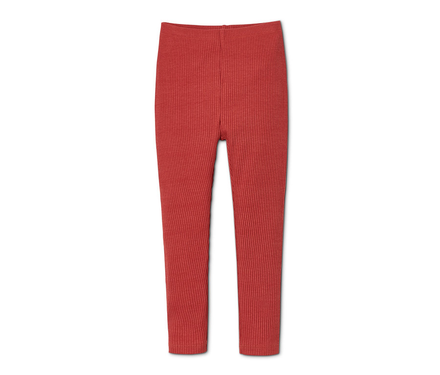 Eine rote gerippte Leggings aus Bio-Baumwolle, 3er-Pack, auf weißem Hintergrund.