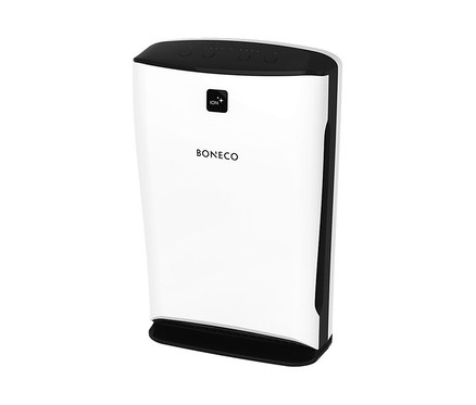 Weißer Boneco-Luftreiniger P340 mit schwarzen Akzenten.