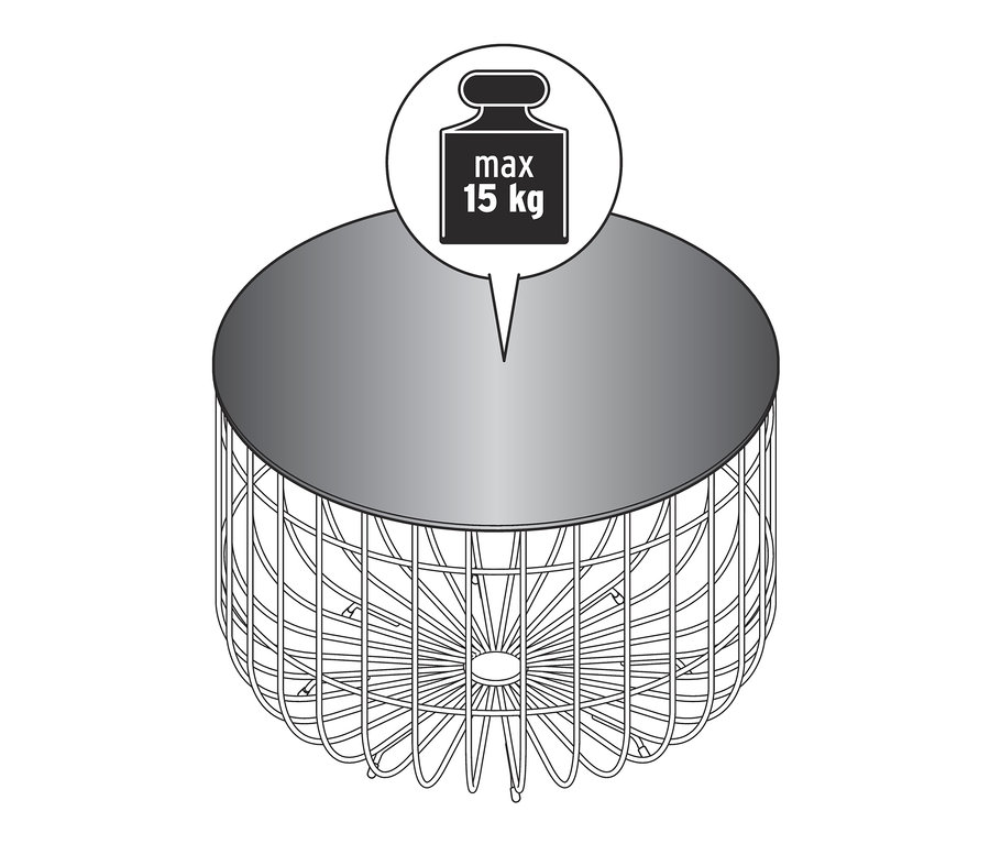 Schwarzer runder Couchtisch mit Glasplatte.