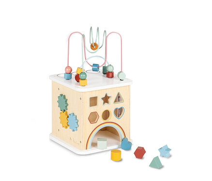 Pinolino Motorikwürfel »Sanna« mit bunten Draht-Perlen und Steckformen.