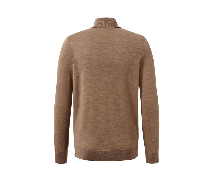 Brauner Merino-Rollkragenpullover von hinten.