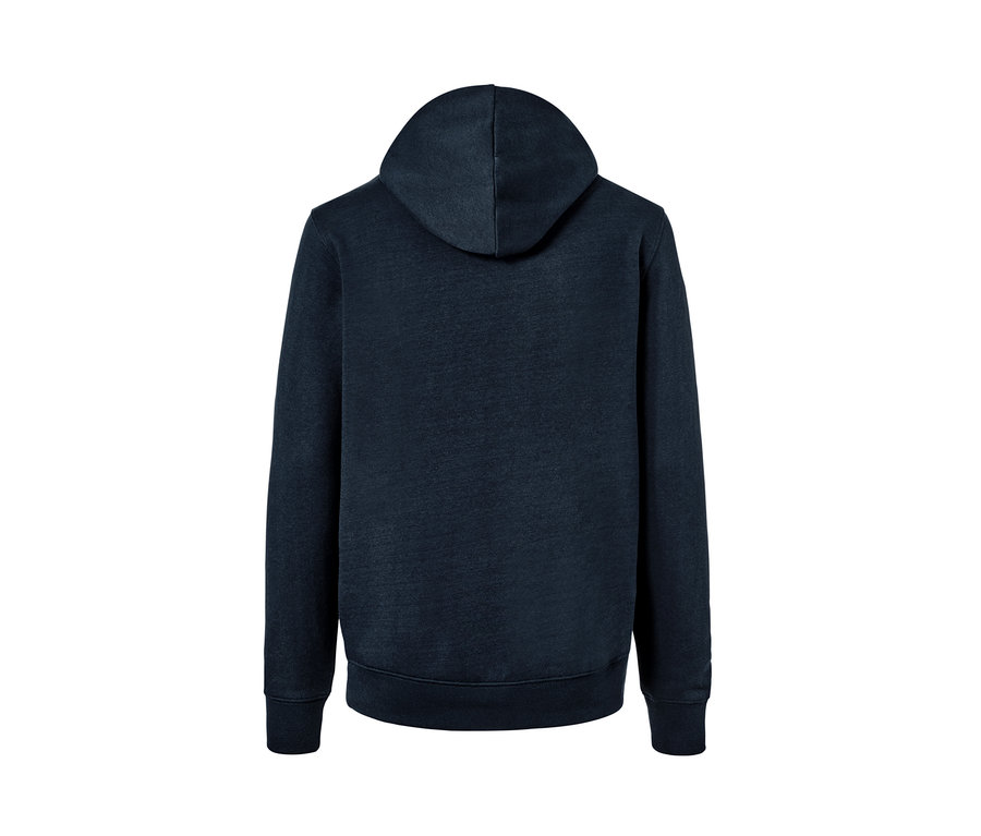 Dunkelblauer Hoodie von hinten.