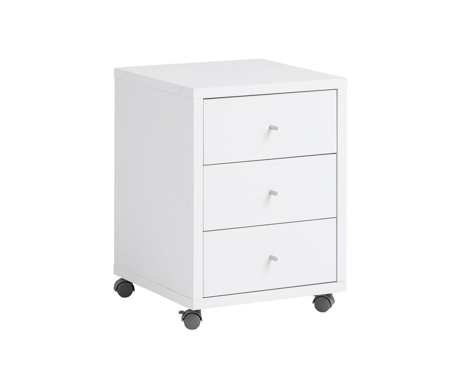 Weißer Rollcontainer »Office« mit drei Schubladen und Rollen.