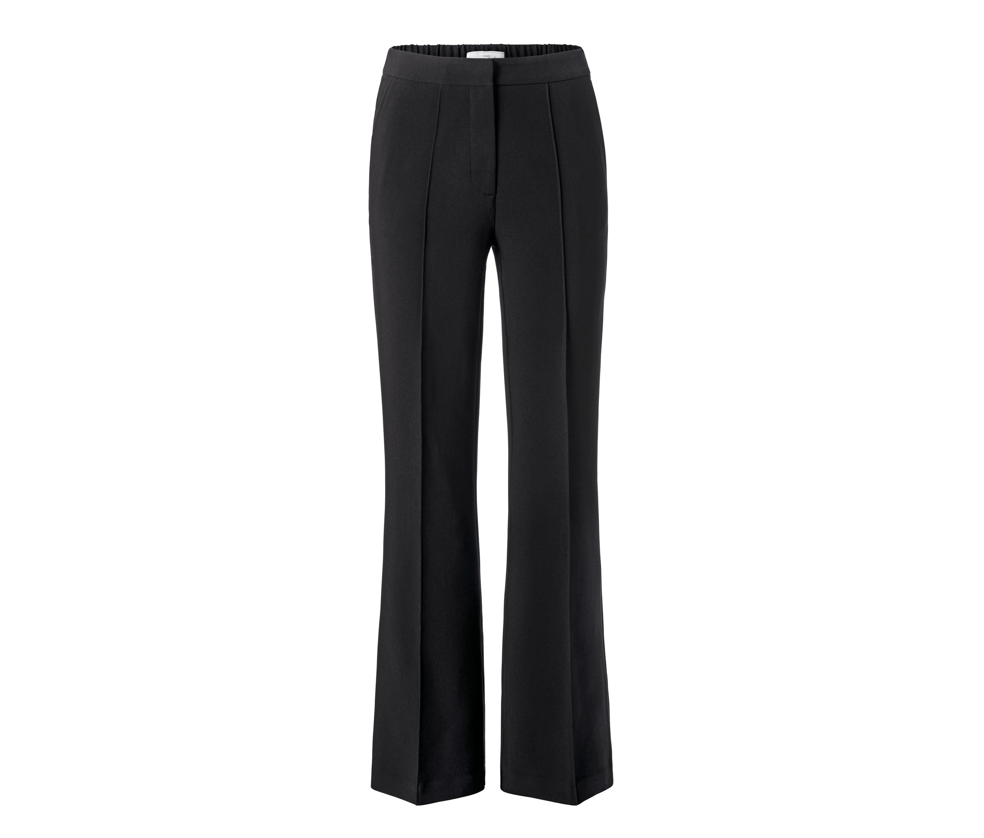 Schwarze Marlenehose auf weißem Hintergrund.