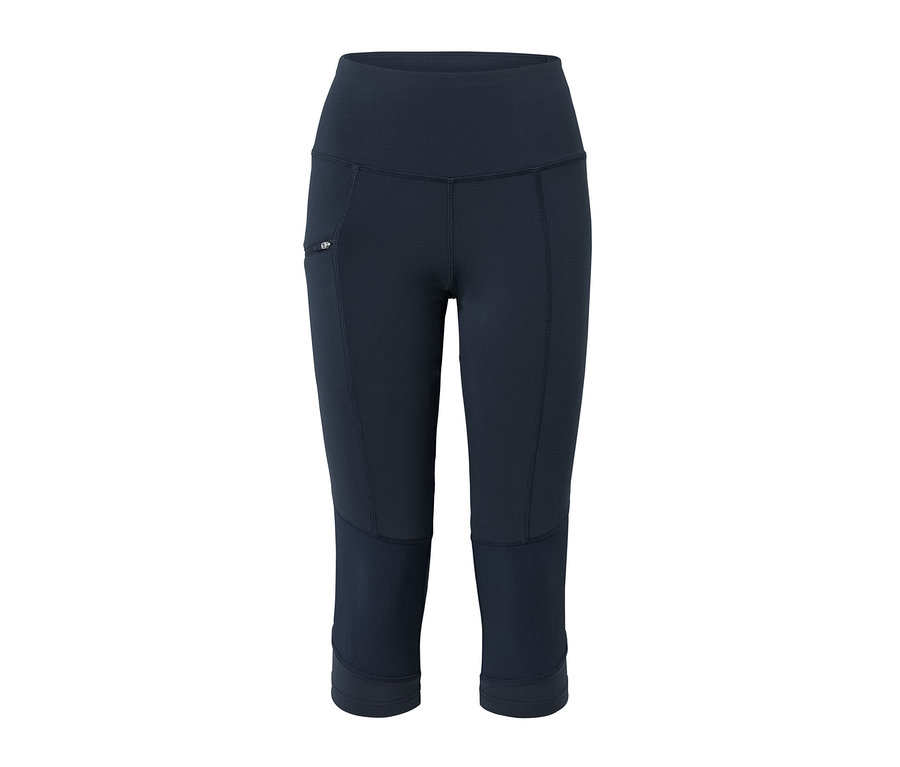 Marineblaue 3/4-Trekking-Tights auf weißem Hintergrund.
