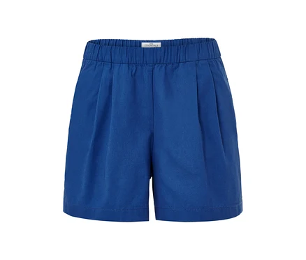 Blaue Webshorts mit elastischem Bund.