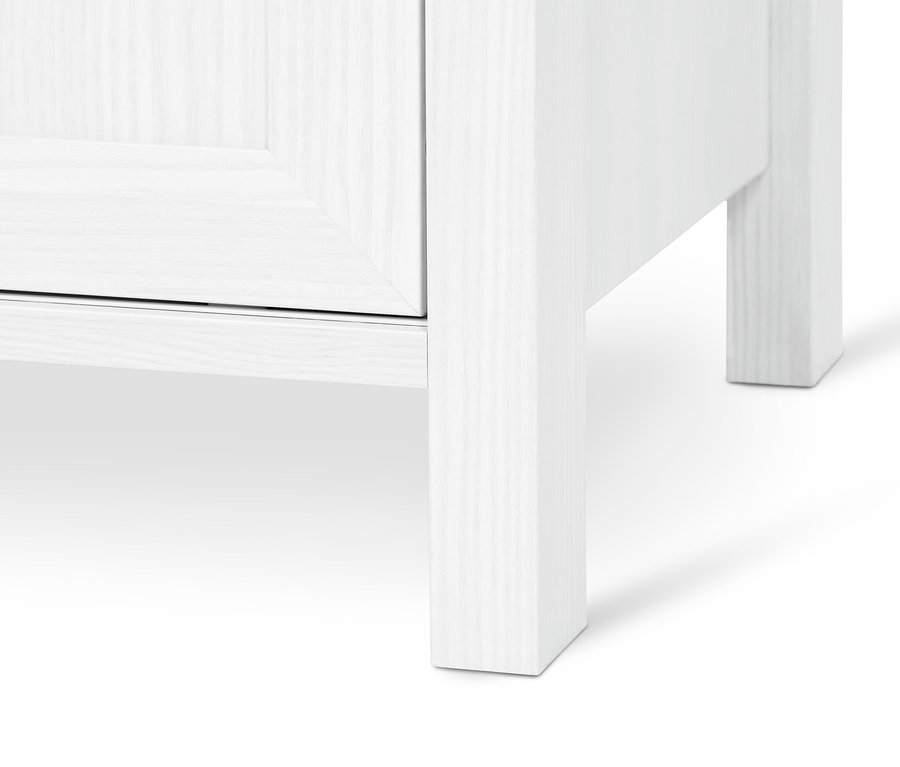 Detailansicht eines weißen Highboards mit Schiebetür.