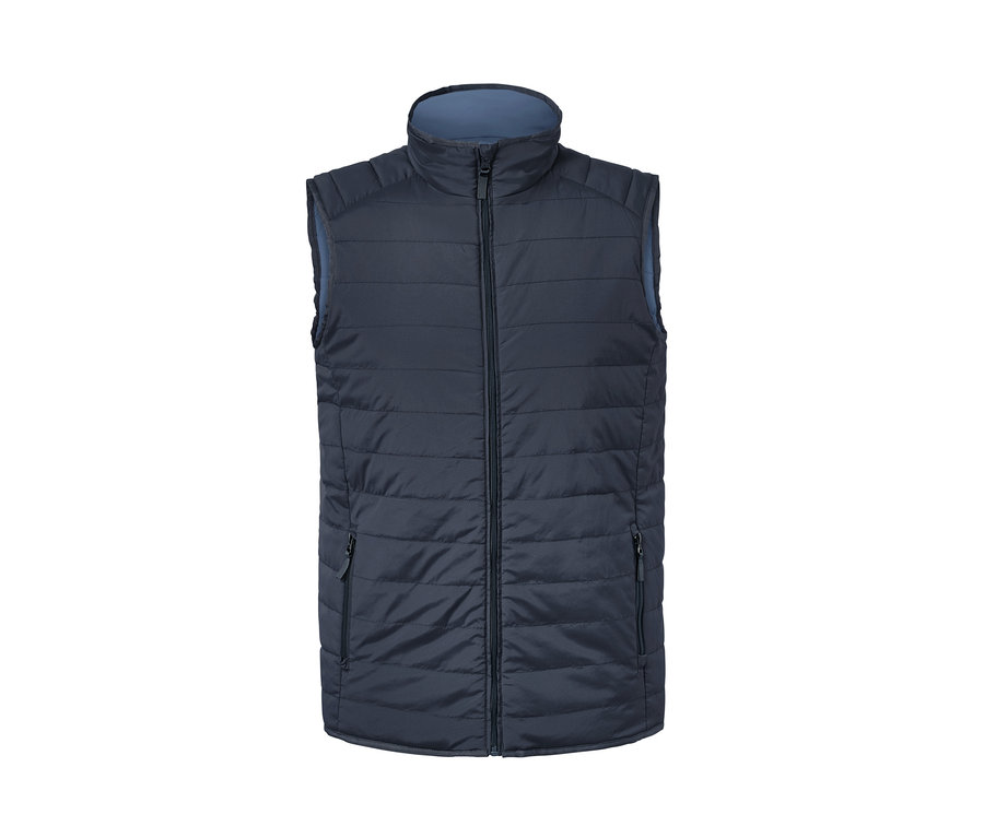 Blaue Wende-Steppweste mit Reißverschluss.