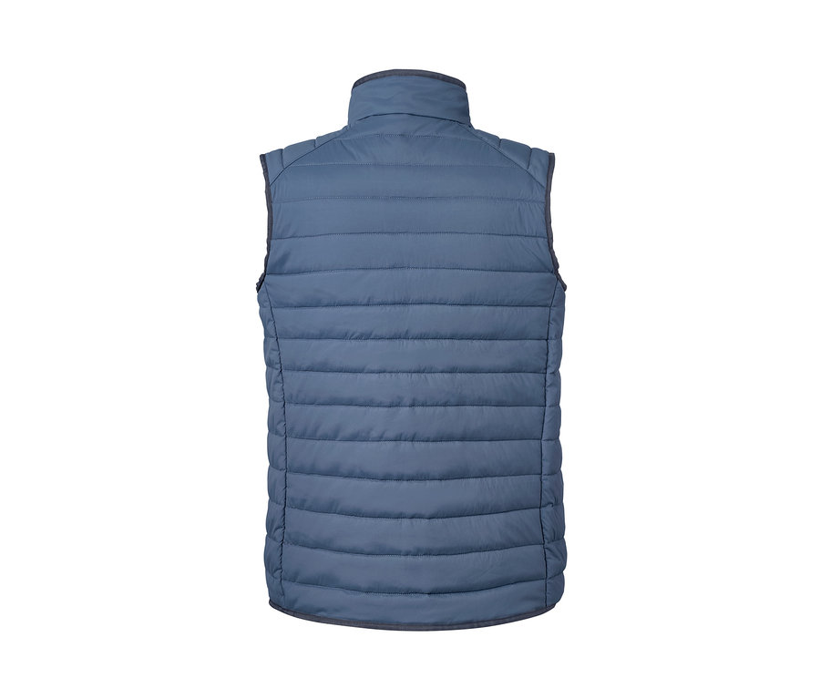 Detailansicht einer blauen Wende-Steppweste.