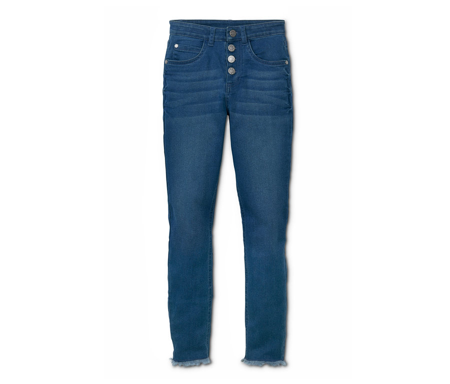 Eine blaue High-Waist-Jeans.