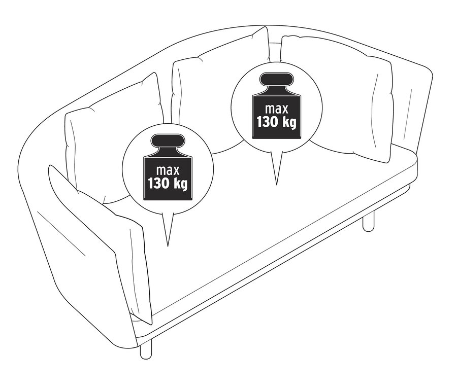 Illustration eines honigfarbenen SCAPA 2,5-Sitzer-Cordsofas mit einer maximalen Belastbarkeit von 130 kg.