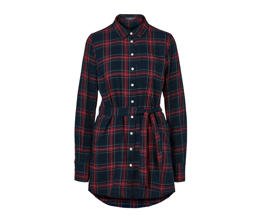 Karierte Longbluse aus Baumwoll-Flanell mit Gürtel.