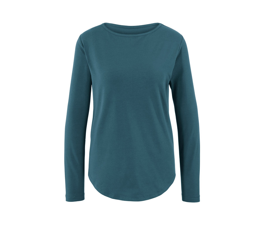 Dunkelsmaragdgrünes Langarm-Sportshirt.