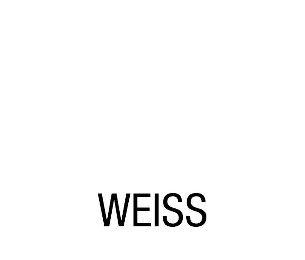 Schriftzug "Weiss" auf weißem Hintergrund.
