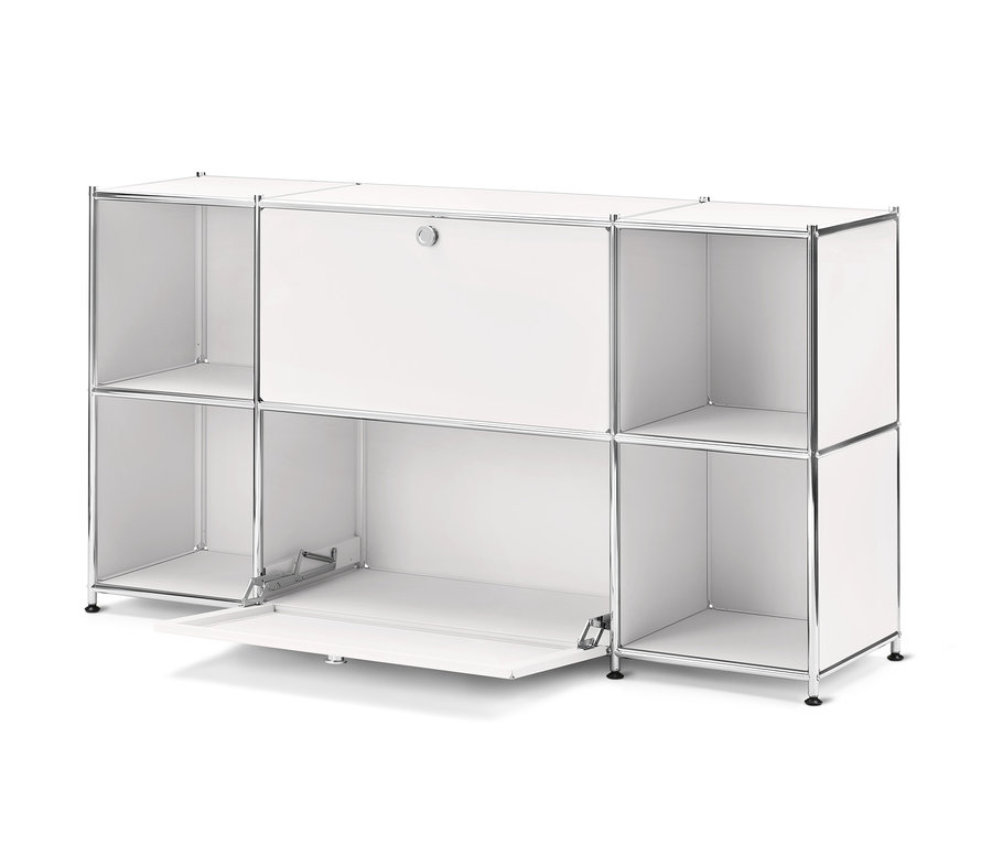 Weißes Sideboard »CN3« mit 2 Klappfächern, wobei eines geöffnet ist.