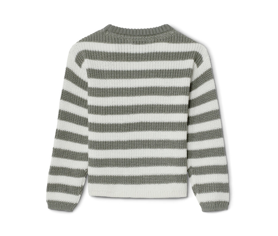 Detailaufnahme eines gestreiften Kinder-Strickpullovers.