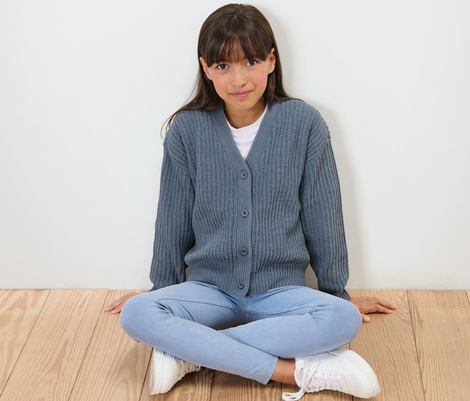 Thumbnail - Tchibo - Kinder Chenille-Strickjacke - Mädchen - Gr. 122/128 - blau