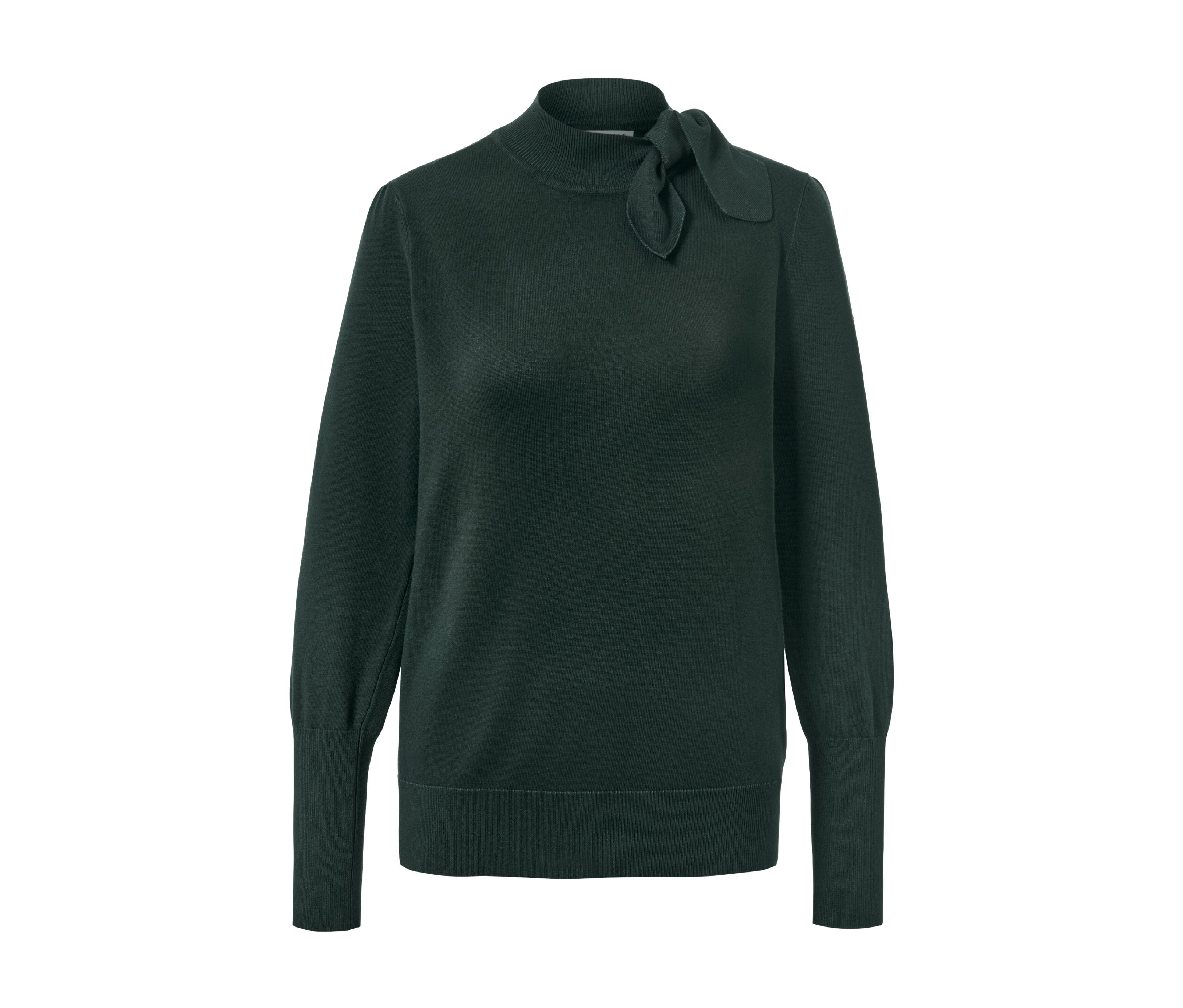 Tchibo - Feinstrickpullover mit Schleifendetail - Damen - Gr. XL - dunkelgrün