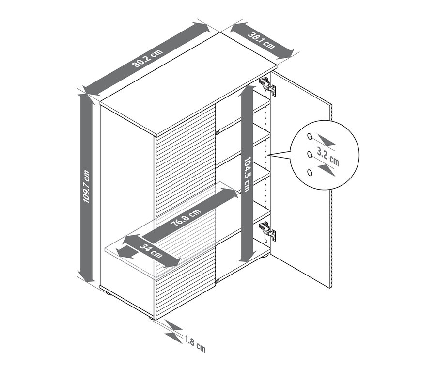 Abmessungen des Schuhschranks.