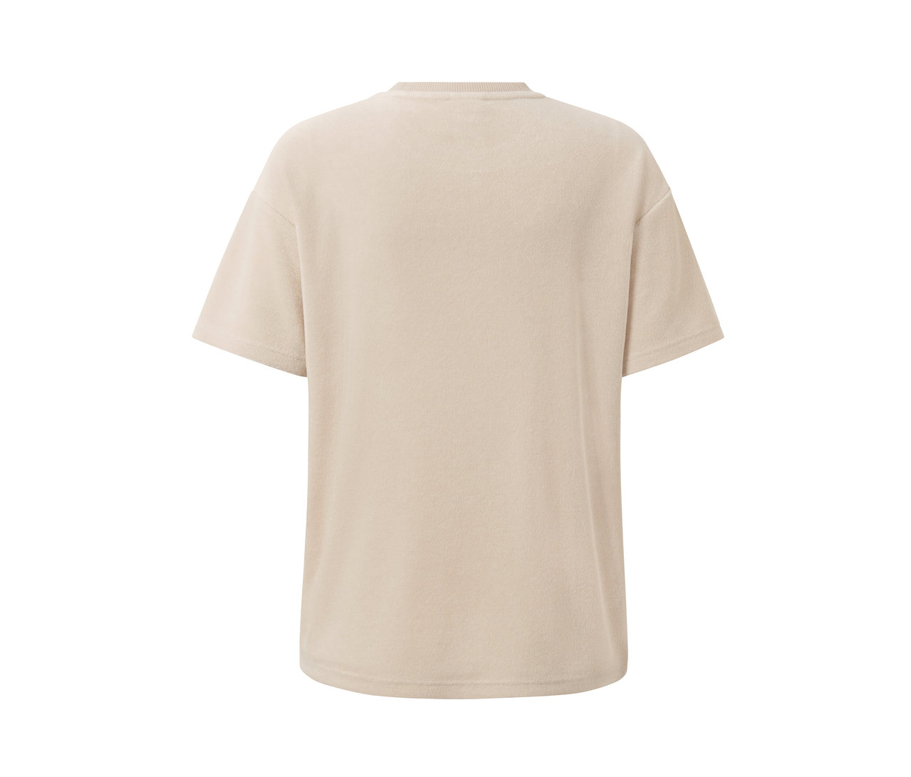 Ein beiges Frottier-Shirt.