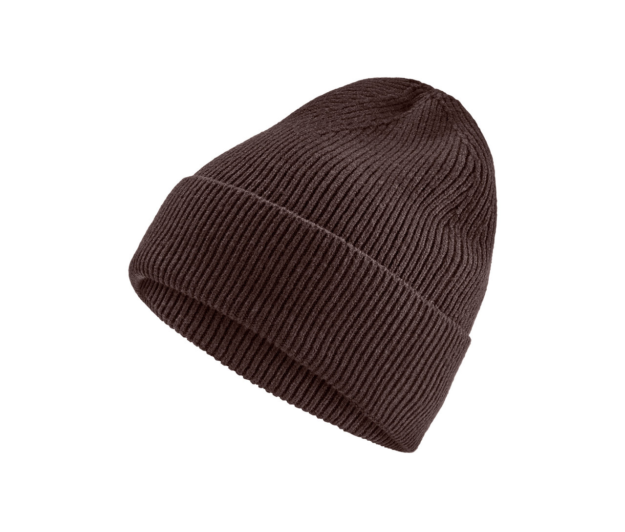 Braune Strickmütze.