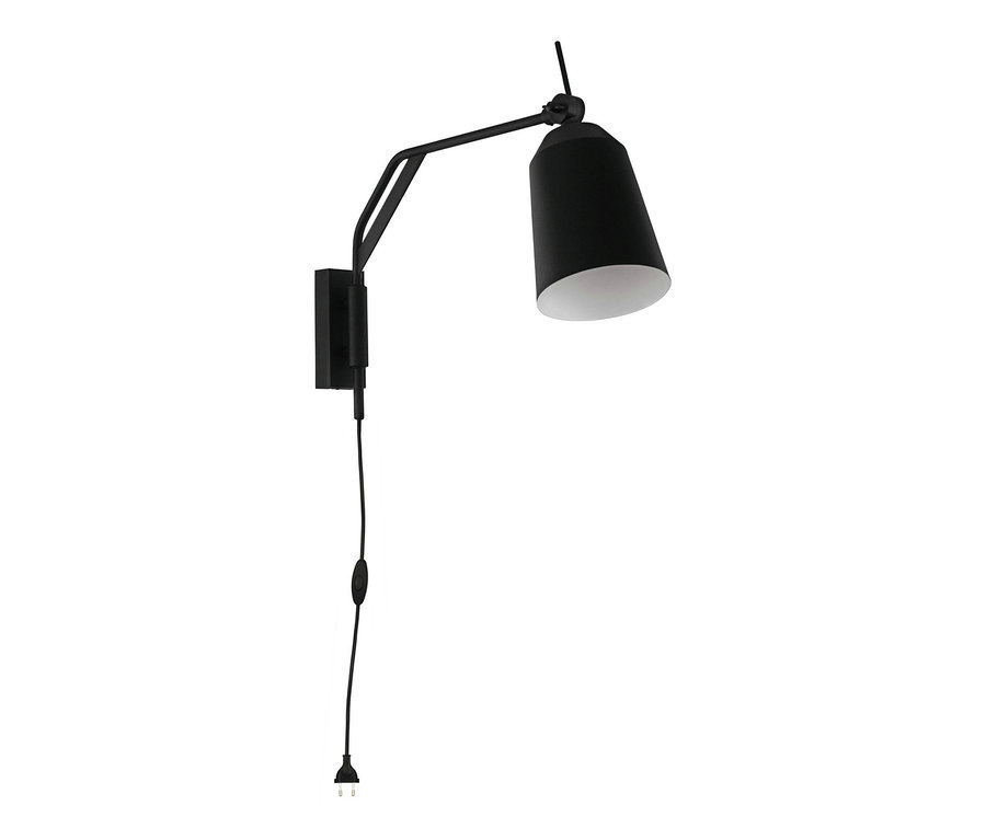 Schwarze Eglo Wandleuchte »Loreto« mit verstellbarem Arm und weisser Innenseite des Lampenschirms.